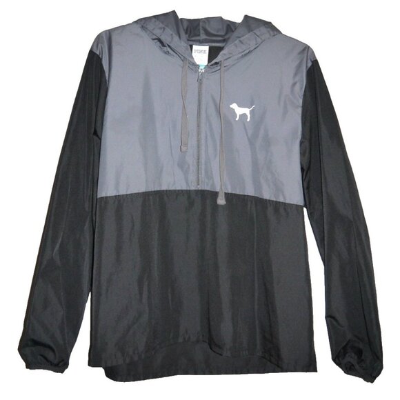 Pink VICTORIA'S SECRET black & gray thin lightweight pullover hoodie Women's M/L - Picture 1 of 4